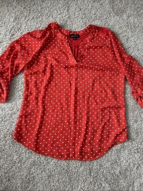 Polka Dot Notch-Neck Blouse in Red
